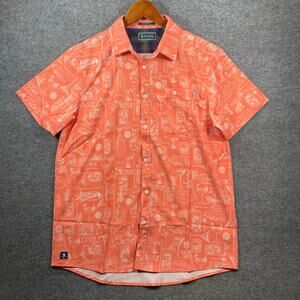William Murray Button Up Golf Shirt Men's M Orange Tito's Geometric Allover
